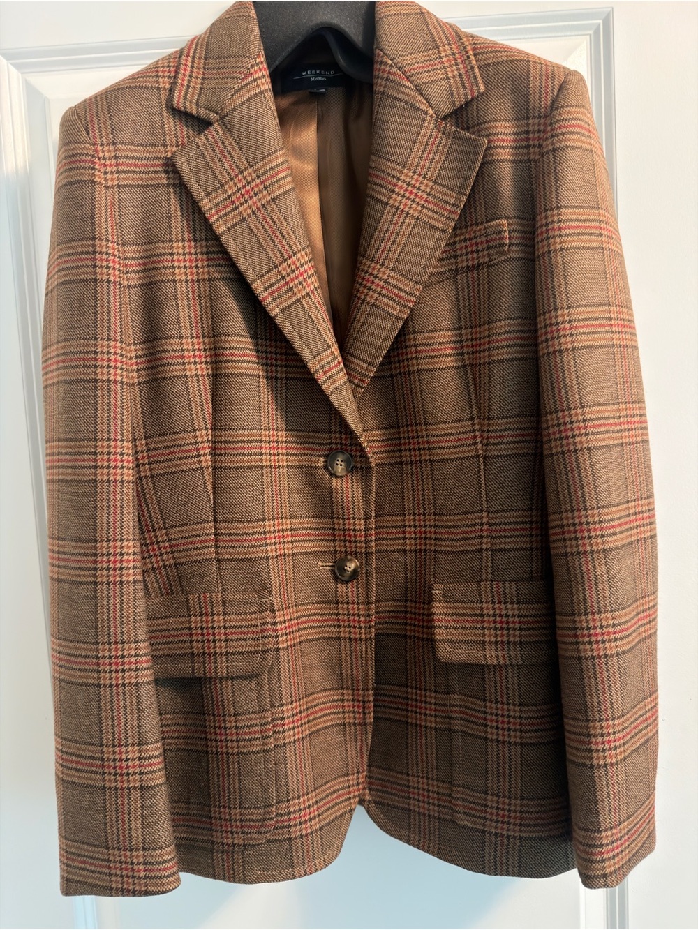 MaxMara Weekend Women's Brown Plaid Wool Blend Blazer Jacket